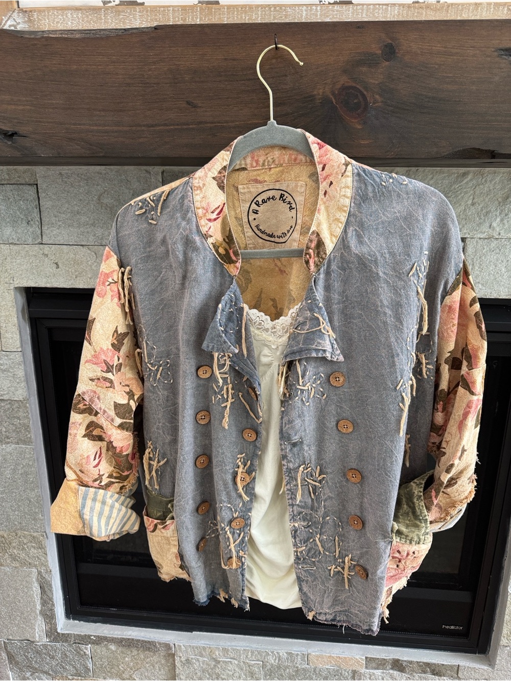 Embroidered Washed Blue Double-Breasted Jacket - Picture 7 of 7